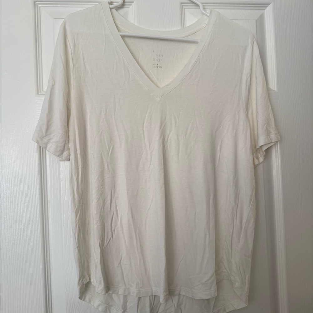 A New Day White V-Neck Tee